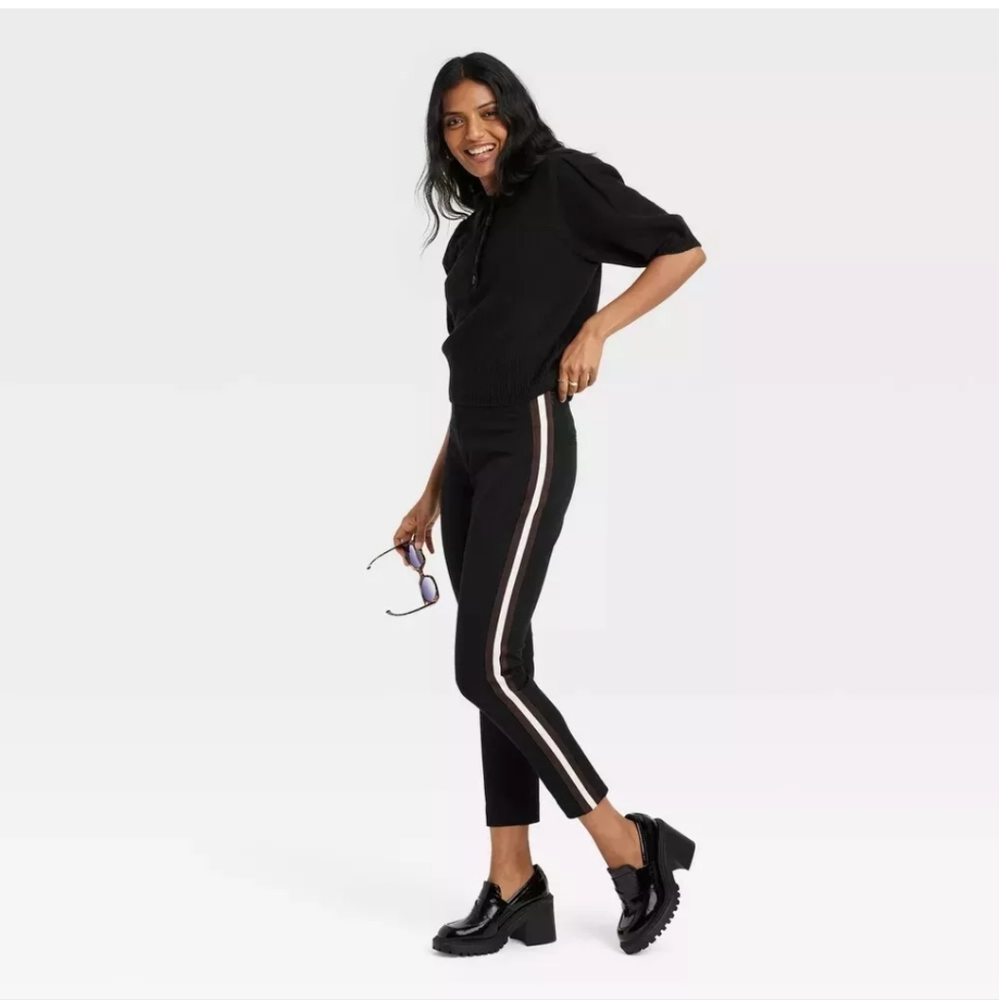 Women's High-Rise Slim fit Be Stretch Ankle Pants Black Striped